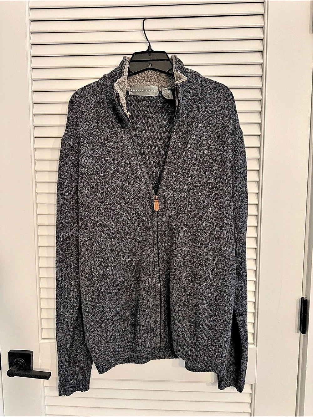 Oscar de la Renta Wool Zip Sweater in Gray Size Medium